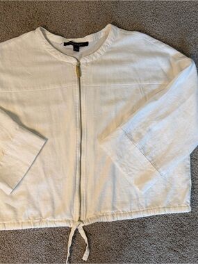 Andrew Marc White Zip-Front Linen Jacket